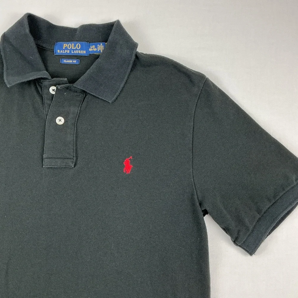 Polo Ralph‎ Lauren Classic Fit Shirt  Boys L (14-16) Black Pony Red Short Sleeve
